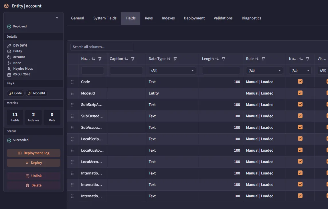 The low code data warehouse builder in Fundstream Data Manager.