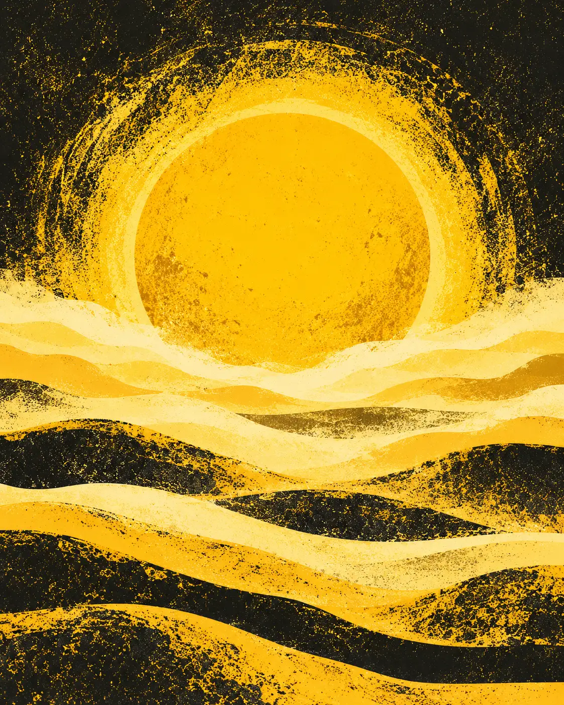 Abstract golden sun over rolling dunes.